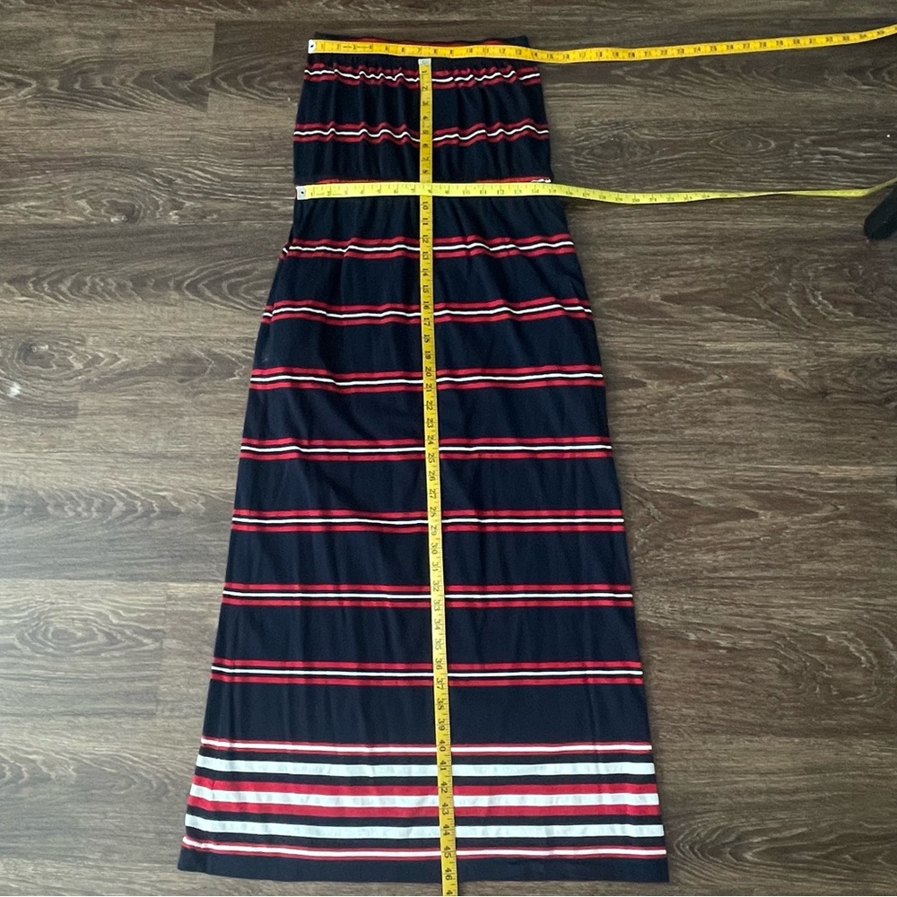 Tommy Hilfiger Strapless Red, White, Blue Striped Maxi Dress with Pockets | M - Picture 11 of 14